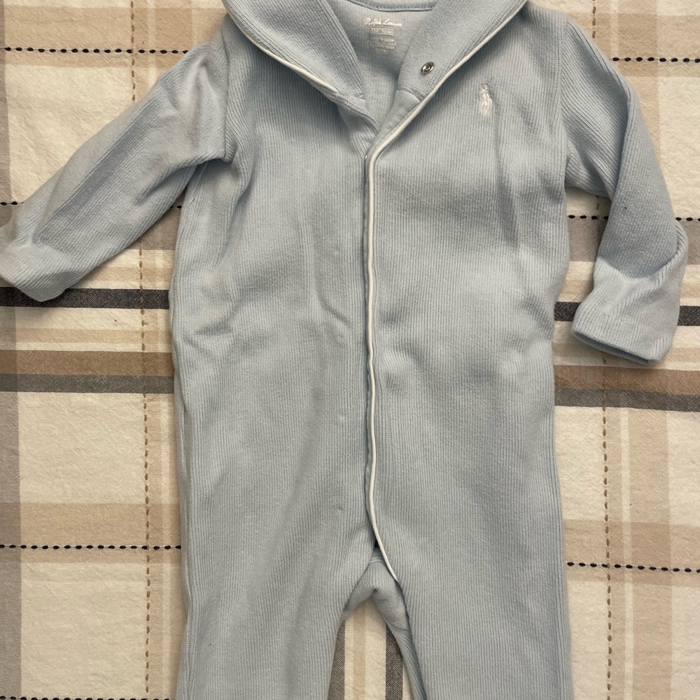 COPY - ralph lauren baby blue shawl onesie 6 months